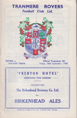 Tranmere Rovers v Halifax Town Match Programme 1966-09-16